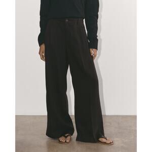 NWT Everlane High Waisted The Pleated Wide-Leg Chino Pants Black Women's Size 4